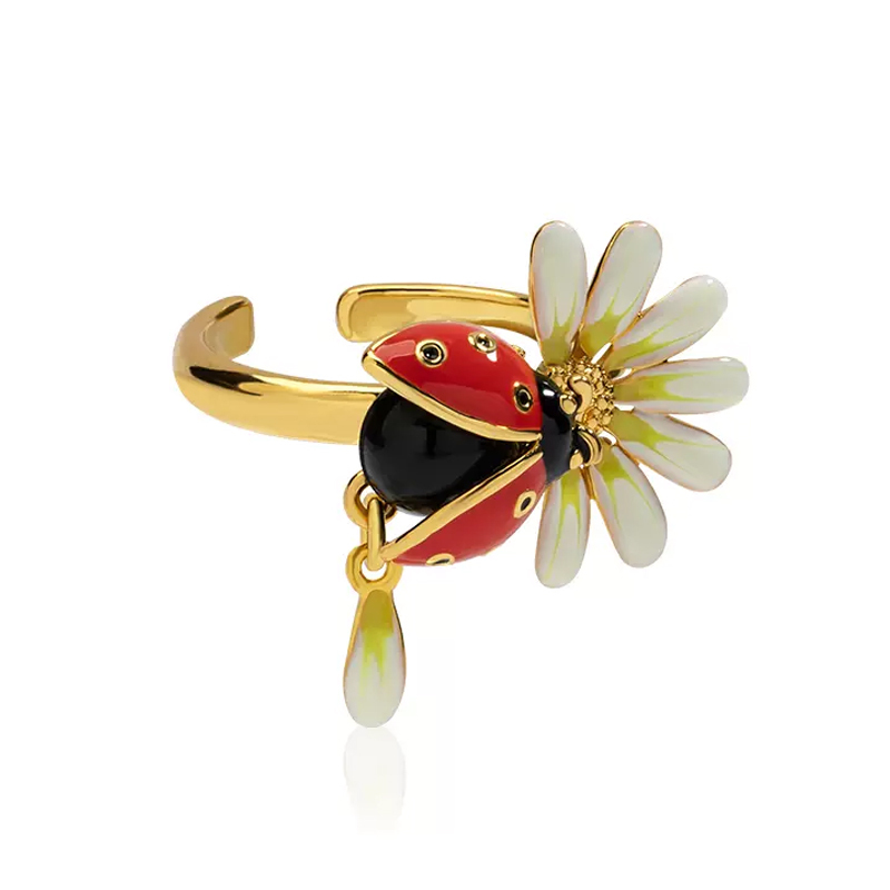18K Daisy Ladybird Designer Enamel Ring