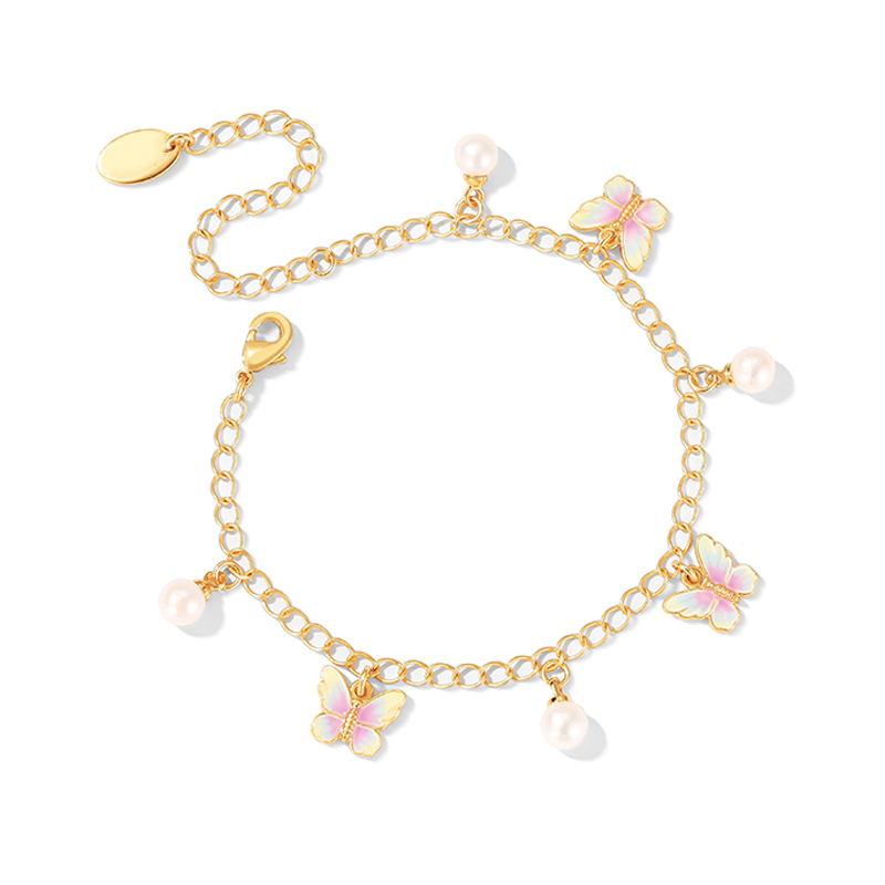 18K Pearl Butterfly Enamel Bracelet