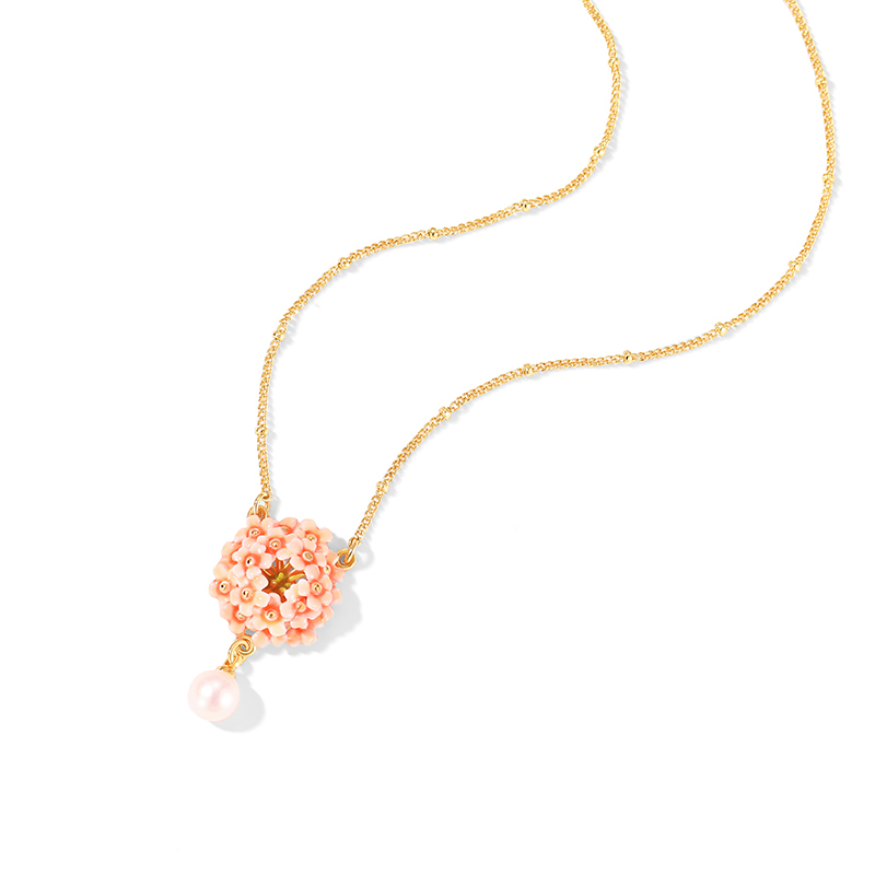 18K Pearl Flower Enamel Necklace