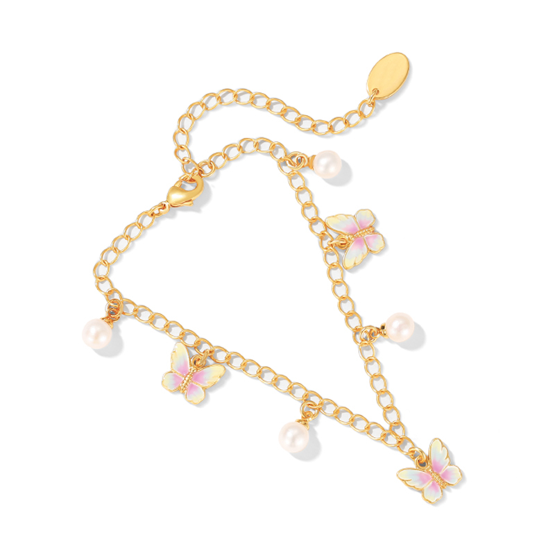 18K Pearl Butterfly Enamel Bracelet