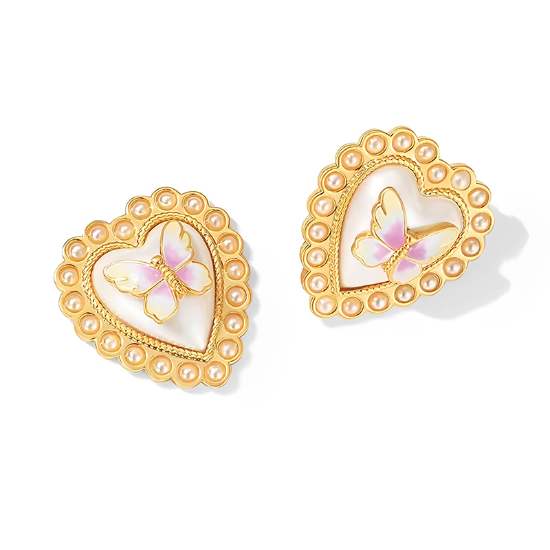 18K Heart Butterfly Pearl Earrings