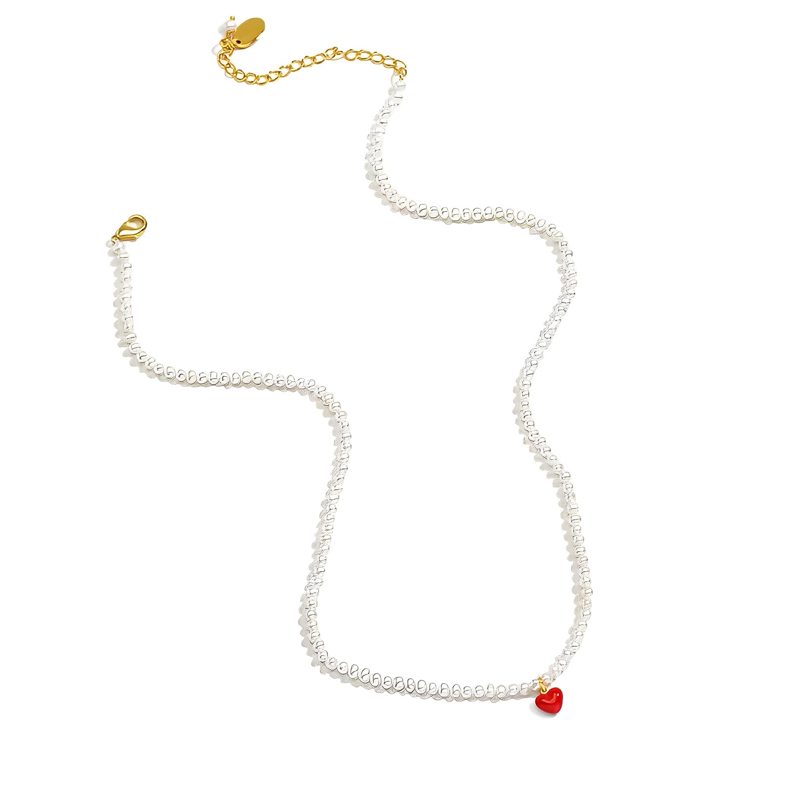 18K Pearl Heart Enamel Necklace