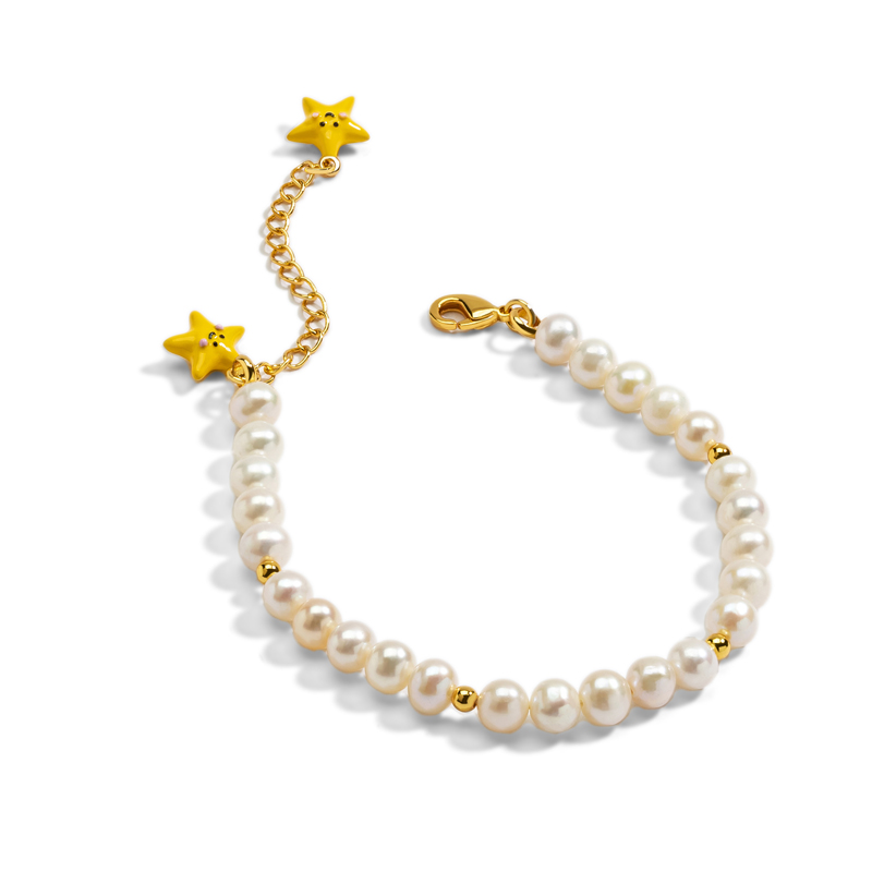 💫18K Lovely Wish Lucky Star Enameled Pearl Bracelet