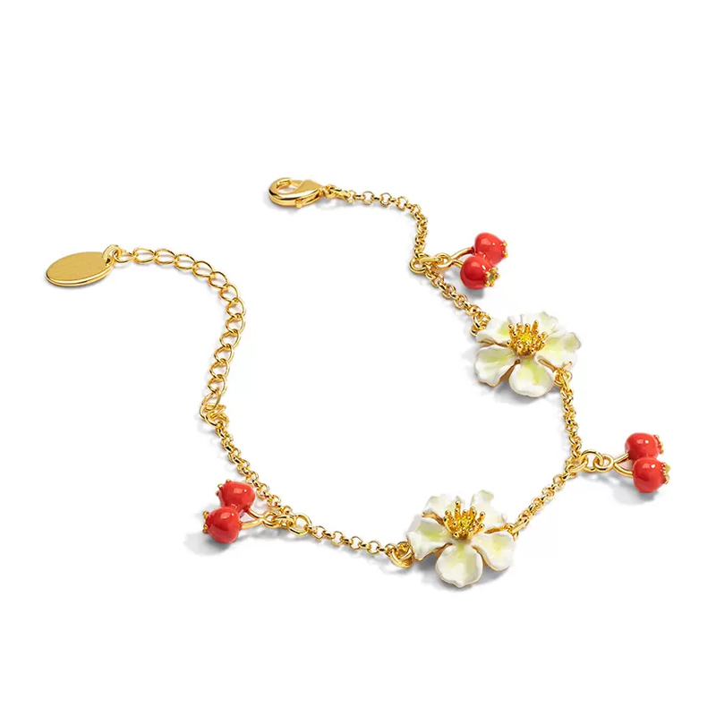 18k Hawthorn Flower Enamel Bracelet