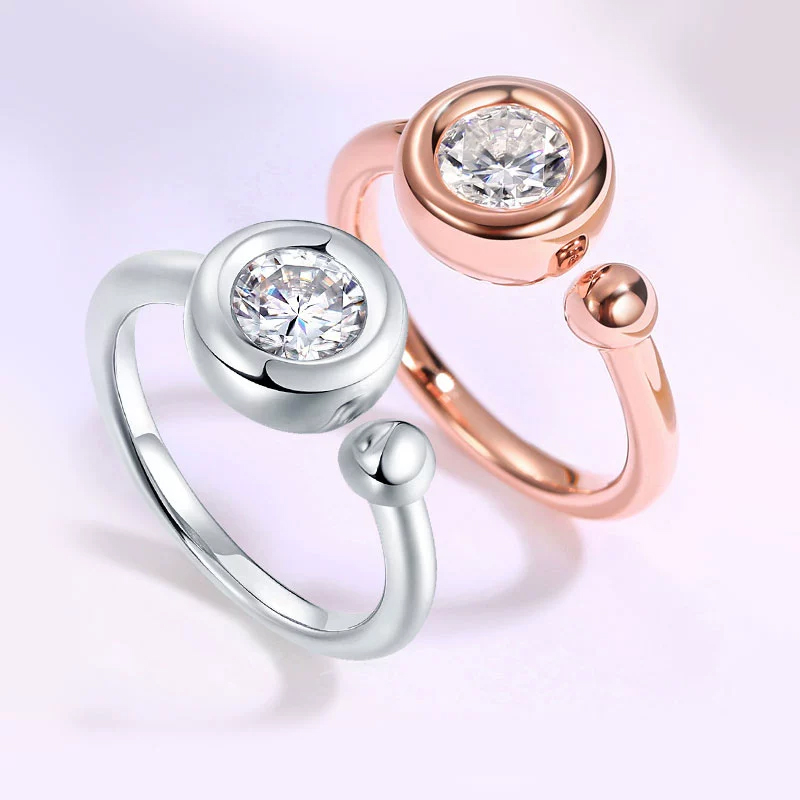 DEDEJILL Dream Open Bubble S925 Silver Plated Rose Gold Ring-1.0ct Carat Grade D