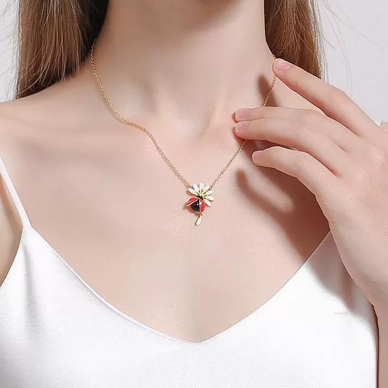 18K Daisy Ladybird Premium Enamel Necklace