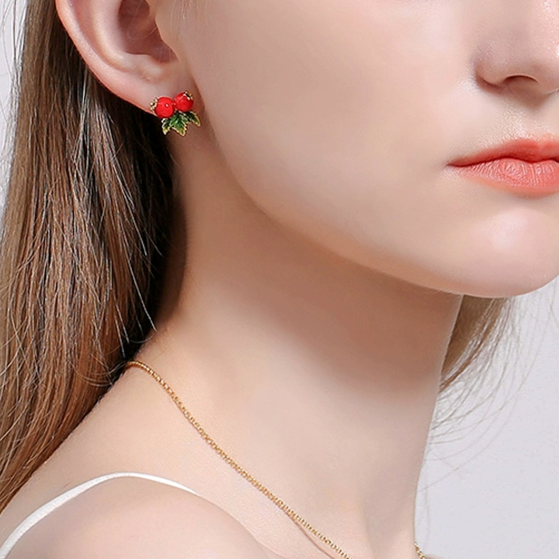 18k hawthorn green leaf enamel personalized earrings