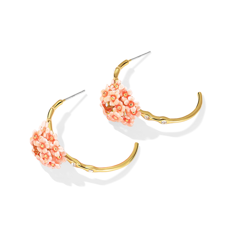 18K Flower Enamel Pearl Earrings - Ear Hook Style