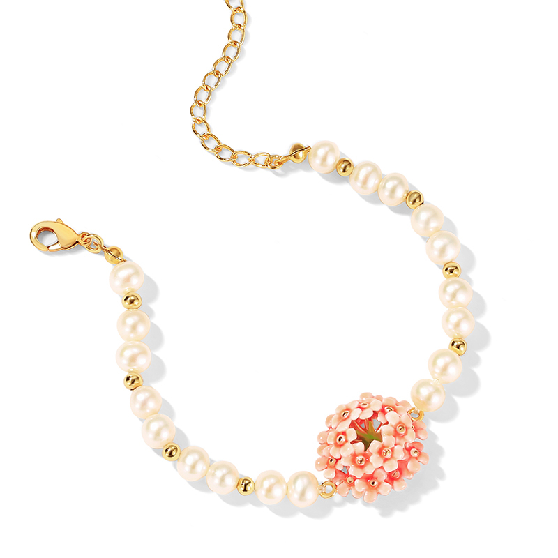 18K Pearl Flower Enamel Bracelet