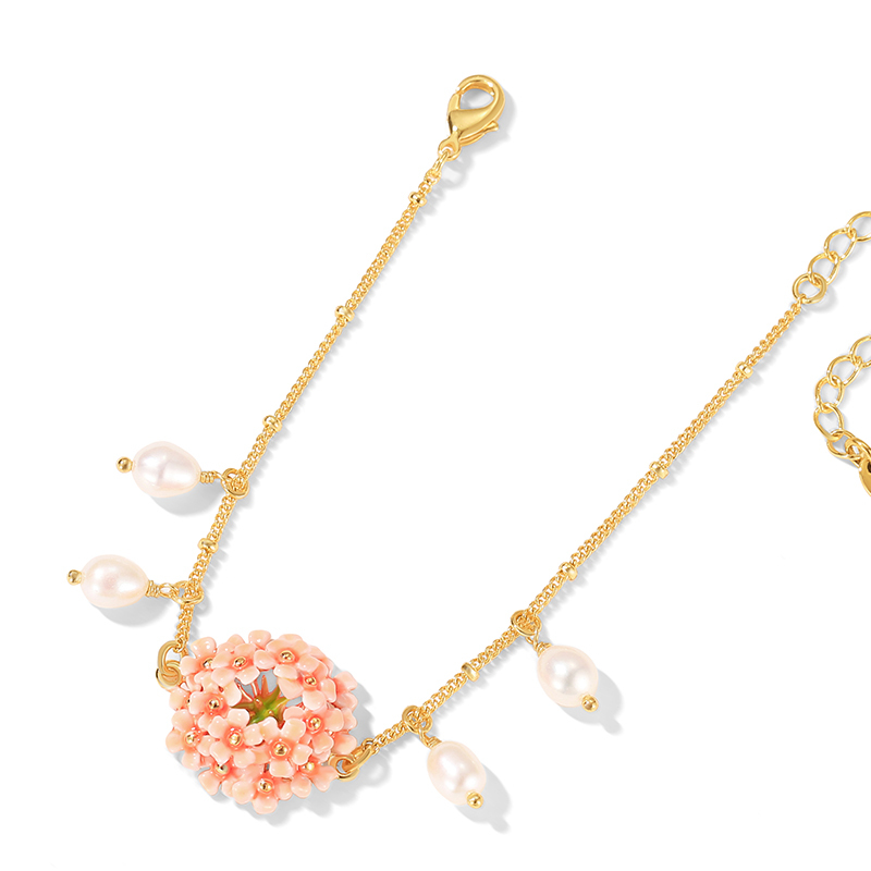 18K Flower Pearl Enamel Bracelet