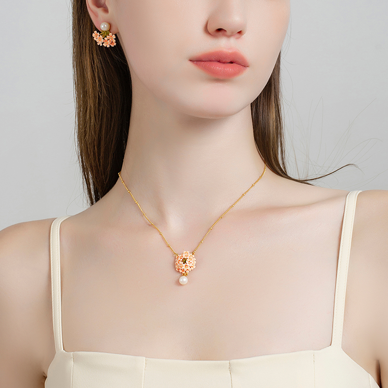 18K Pearl Flower Enamel Necklace
