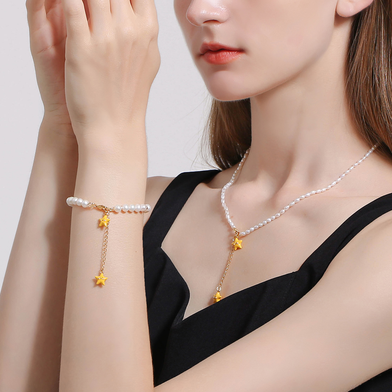 💫18K Lovely Wish Lucky Star Enameled Pearl Bracelet