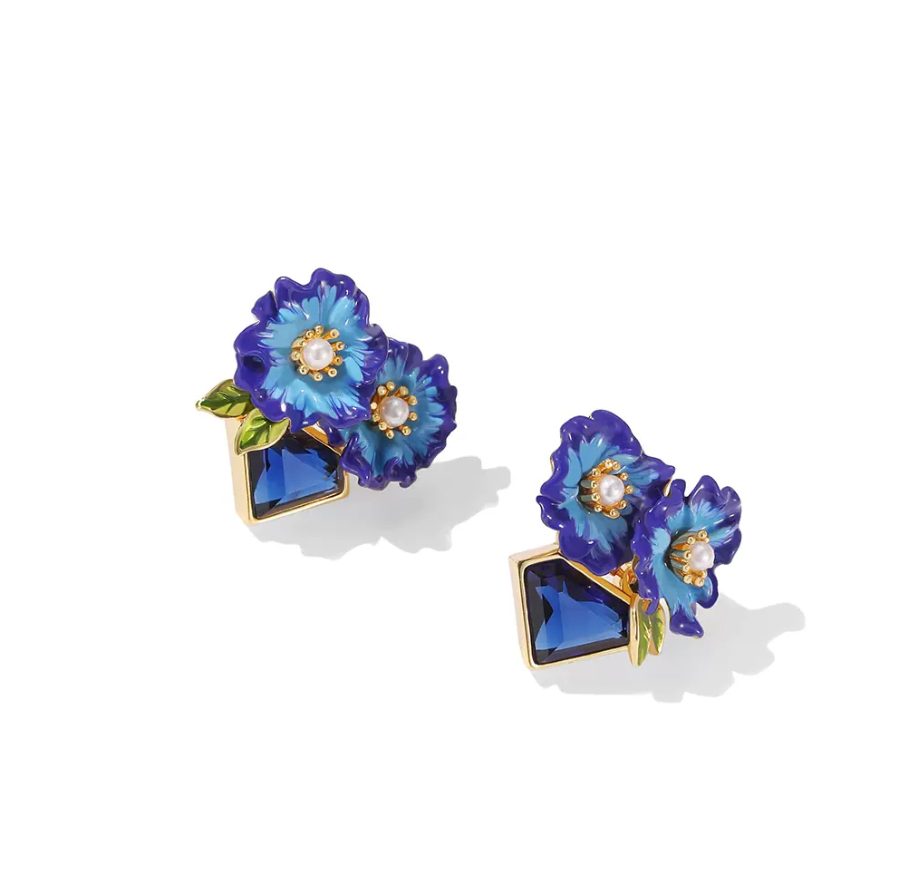 18k Blue Enamel Gemstone Stud Earrings