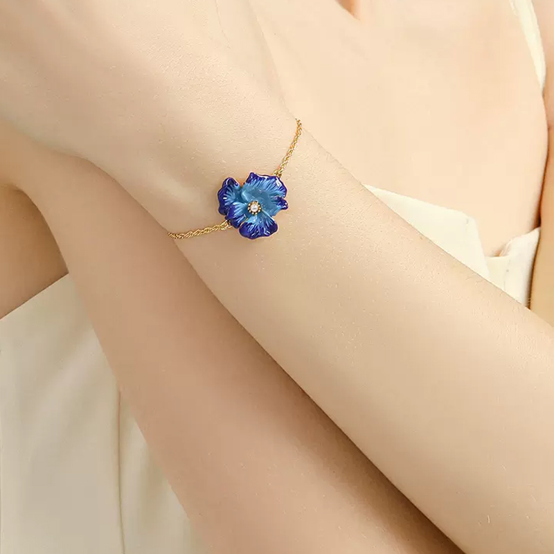 18K Delicated Blue Flower Enamel Bracelet – DEDEJILL