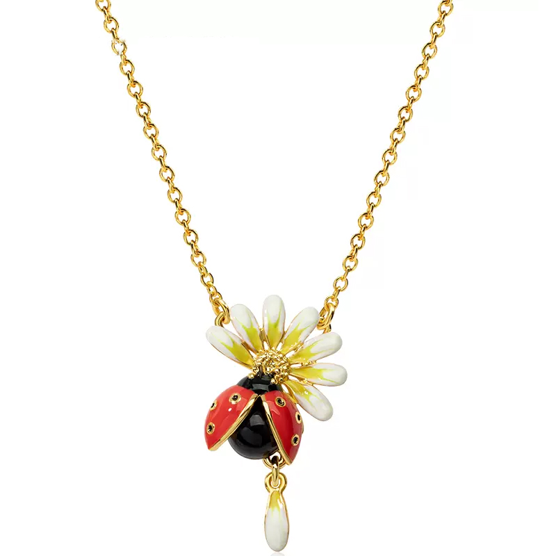 18K Daisy Ladybird Premium Enamel Necklace