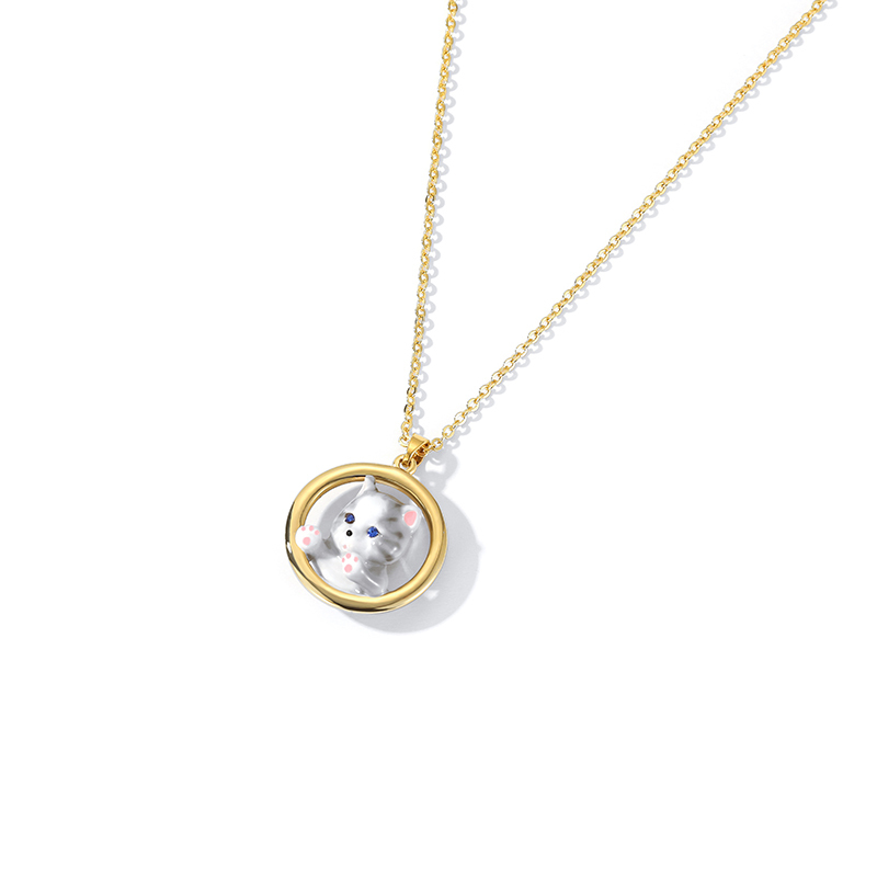 18k Cute Cat Enamel Necklace