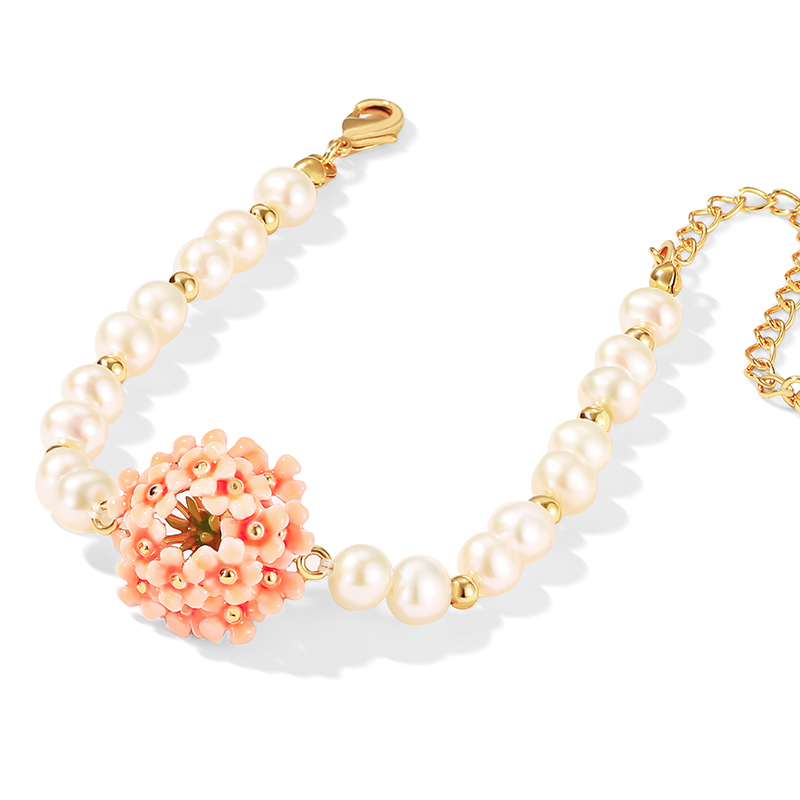 18K Pearl Flower Enamel Bracelet