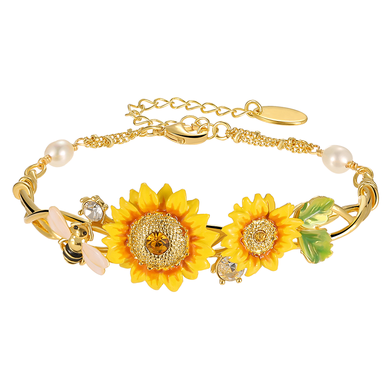 18K Light Luxury Sweet Bee Sunflower Flowers Enamel Bracelet