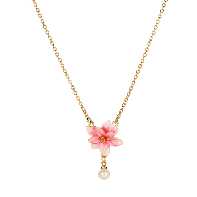 Sweet Pink Magnolia Pearl Necklace