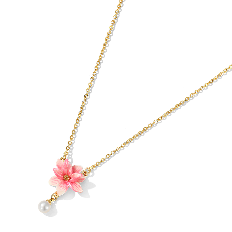 Sweet Pink Magnolia Pearl Necklace