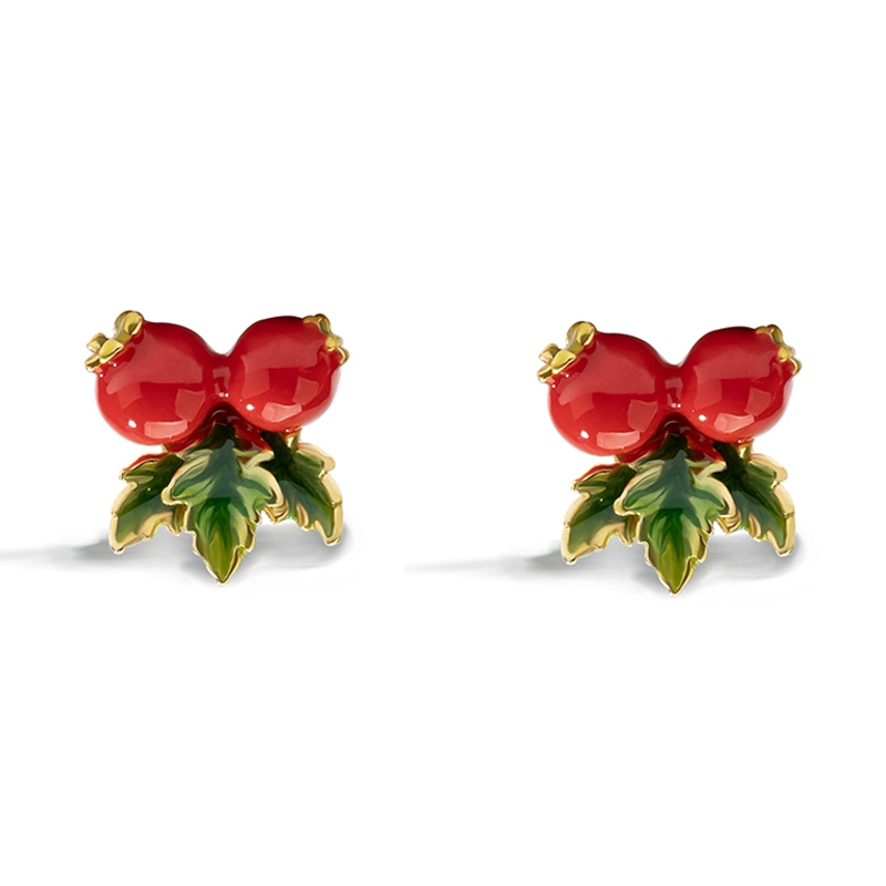 18k hawthorn green leaf enamel personalized earrings