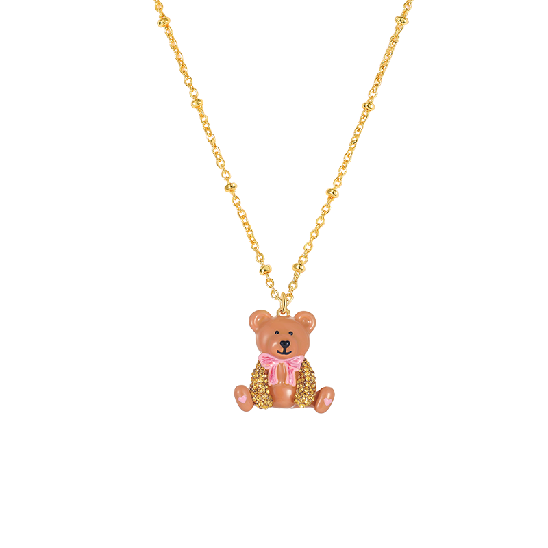 18K Enamel Cute Bear Necklace