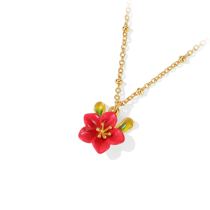 18K Begonia Flower Enamel Necklace