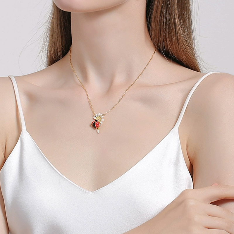 18K Daisy Ladybird Premium Enamel Necklace