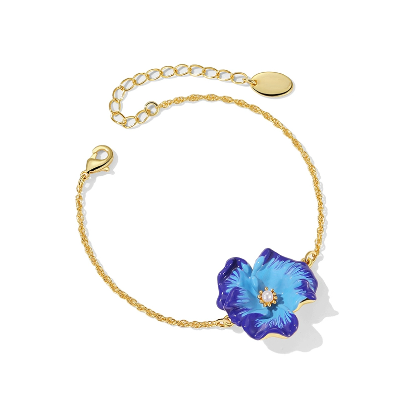 18K Blue Flower Enamelled Temperament Bracelet