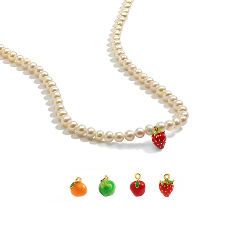 �18K Cute Fruit & Enamel Pearl Necklace