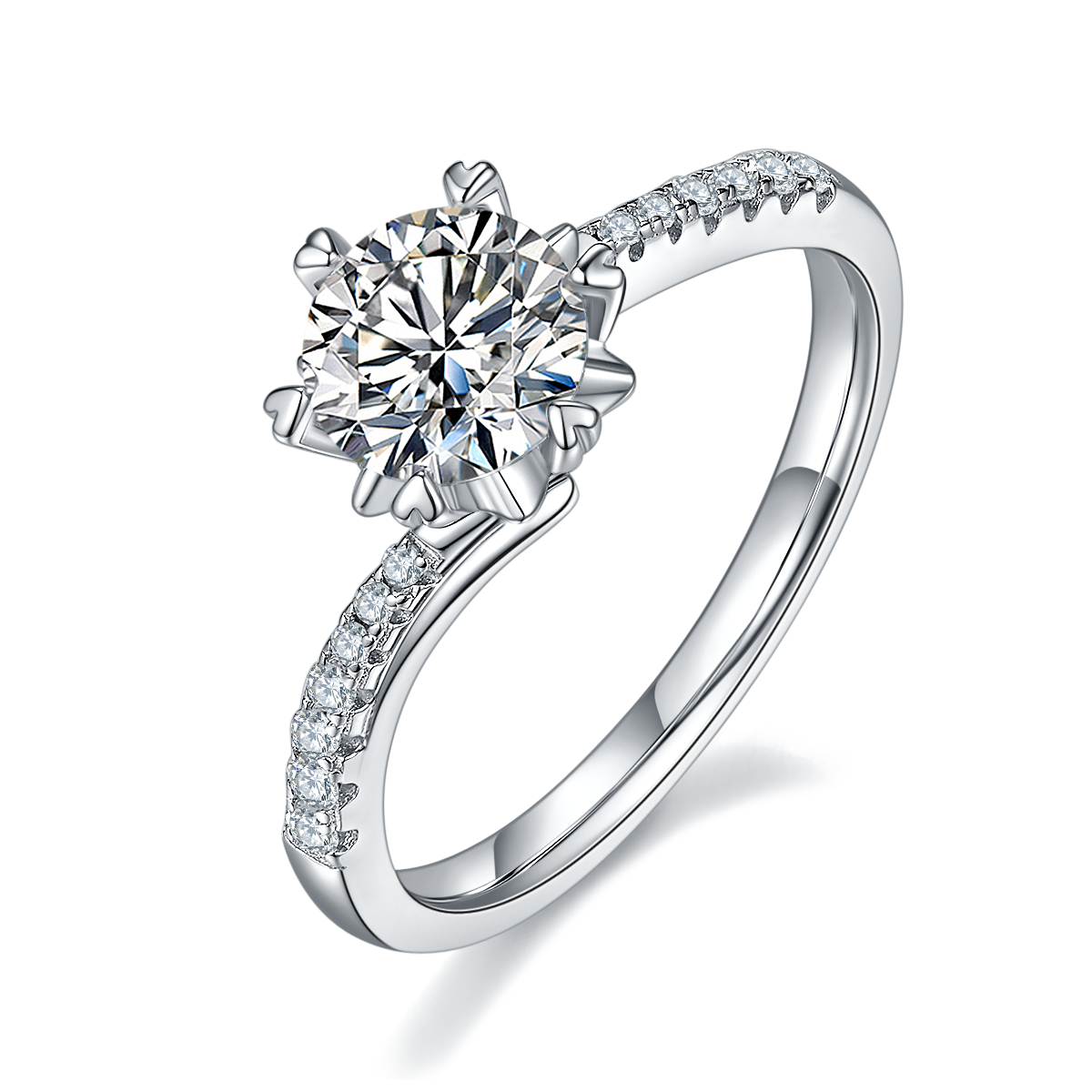 Twisted Pave Snowflake Sterling Silver Moissanite Ring｜1ct D Color