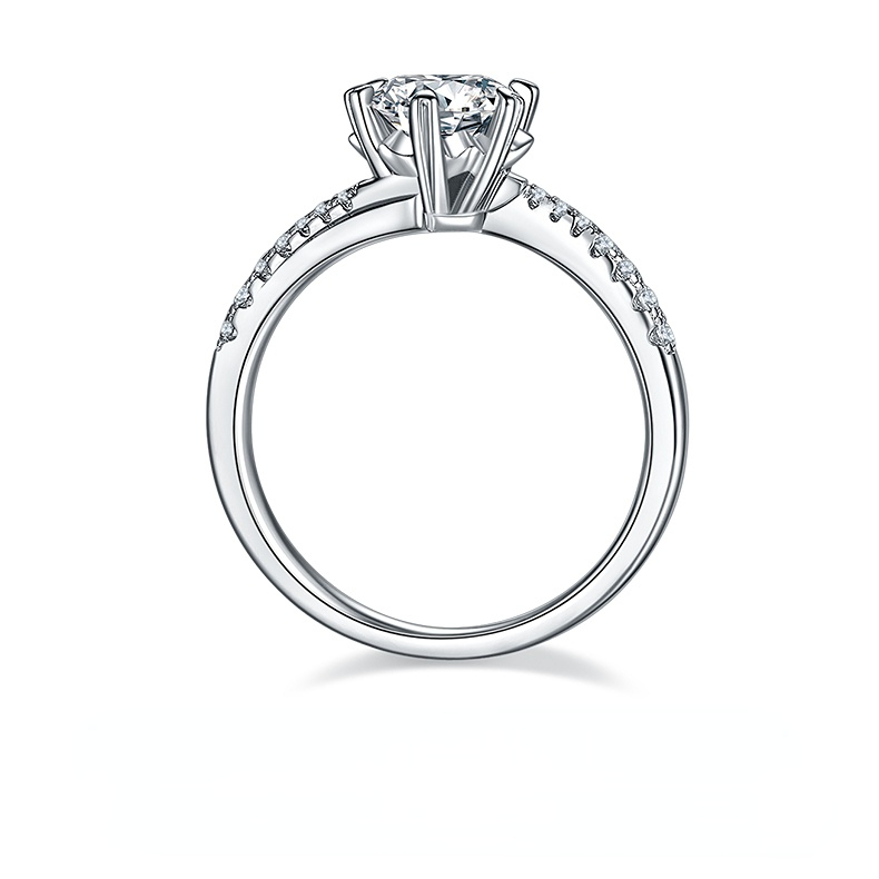 DEDEJILL Twisted Micro-Pavé Snowflake Sterling Silver Plated White Gold Round Cut Moissanite Ring-1ct D Grade