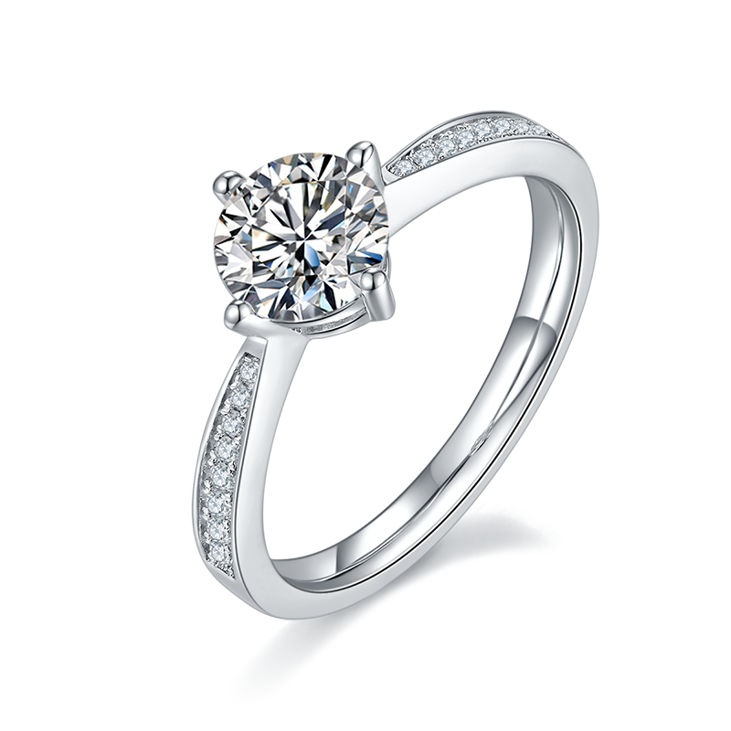 DEDEJILL Classic Four-Prong Pave S925 Silver Platinum-Plated Moissanit