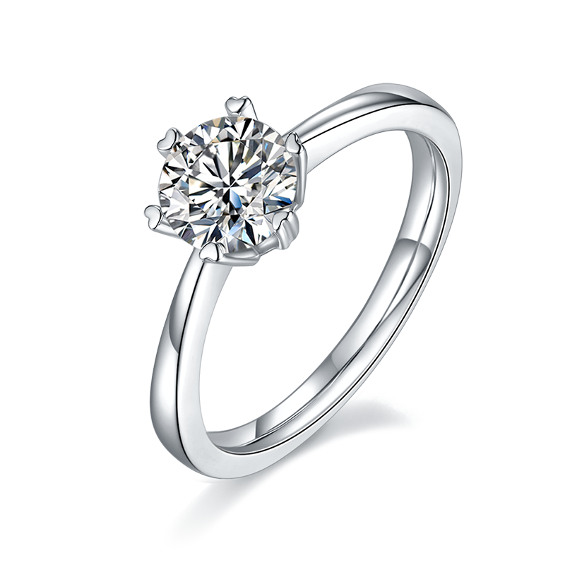 DEDEJILL Classic Heart Six-Prong S925 Silver Platinum-Plated Moissanit