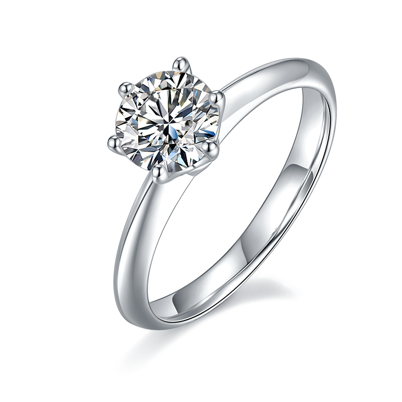 DEDEJILL Classic Six-Prong S925 Silver Platinum-Plated Moissanite Women's Ring - 1ct D Grade