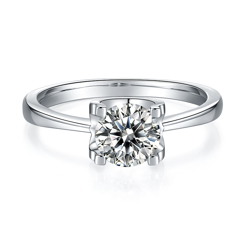 DEDEJILL Classic 4-Prong S925 Silver Platinum-Plated Moissanite Women's Ring - 1ct D Grade