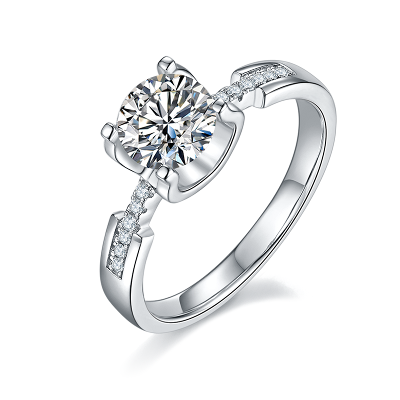 Four-Prong Pave Round Cut Sterling Silver Moissanite Women's Ring