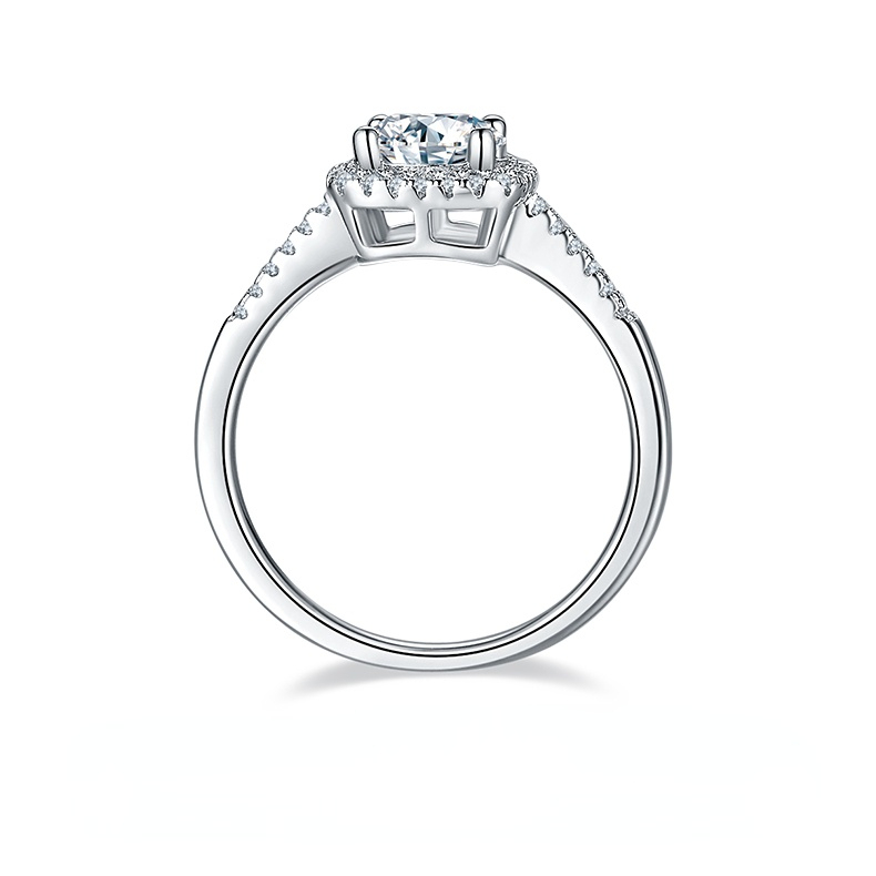 Classic Square Sterling Silver Plated White Gold Princess Cut Moissanite Halo Ring-1ct D Grade