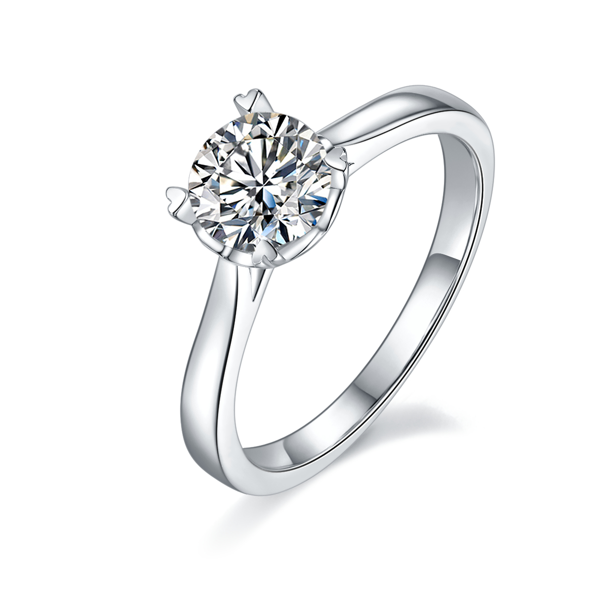 DEDEJILL Heart Cup Four-Prong Sterling Silver Plated Platinum Round Cut Moissanite Ring-1ct D Grade