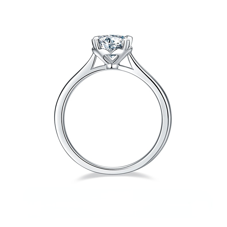 DEDEJILL Heart Cup Four-Prong Sterling Silver Plated Platinum Round Cut Moissanite Ring-1ct D Grade