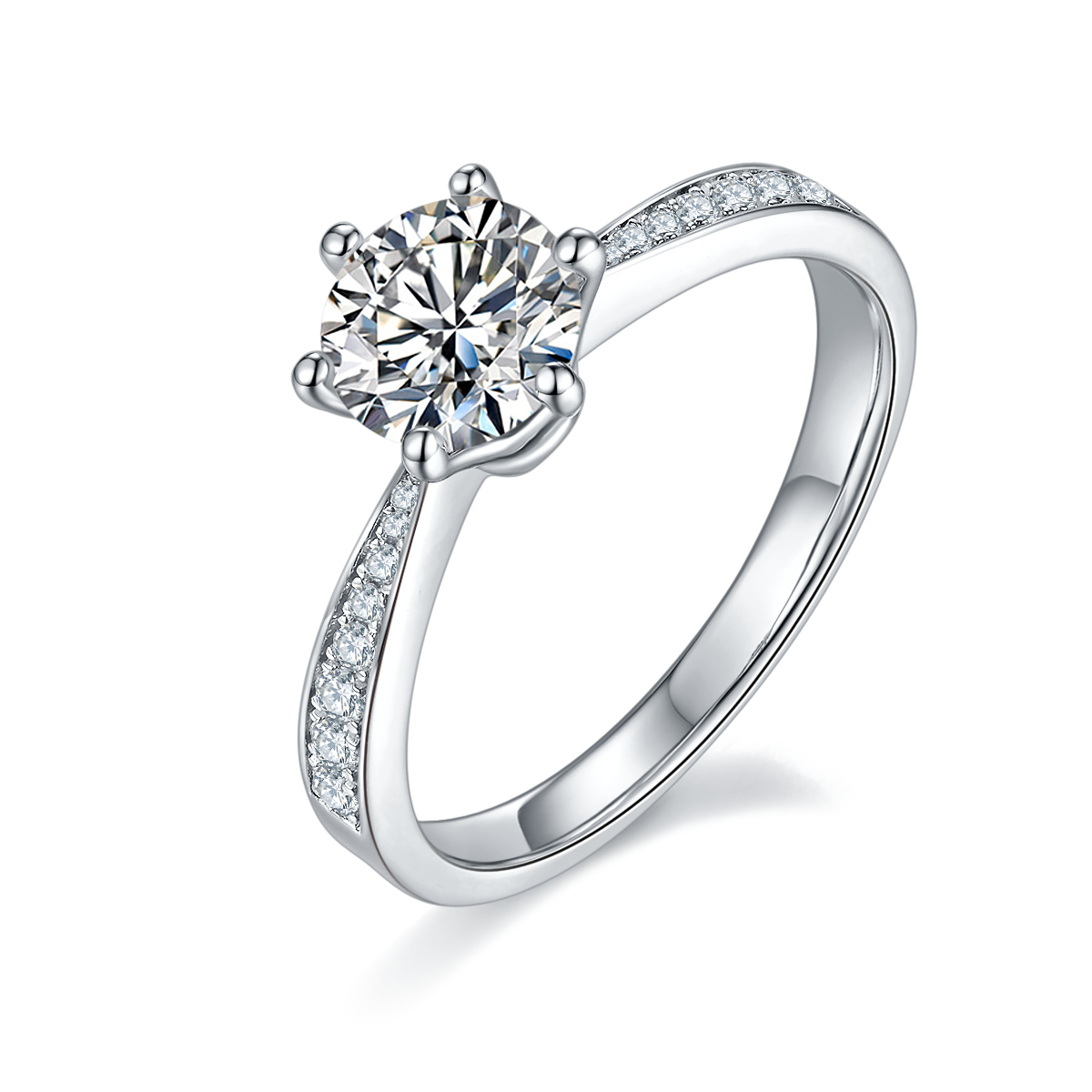 DEDEJILL Graceful Pave Sterling Silver Plated Platinum Round Cut Moissanite Ring-1ct D Grade