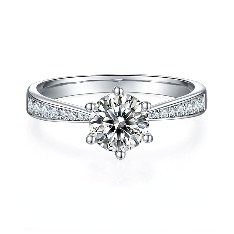 DEDEJILL Graceful Pave Sterling Silver Plated Platinum Round Cut Moissanite Ring-1ct D Grade