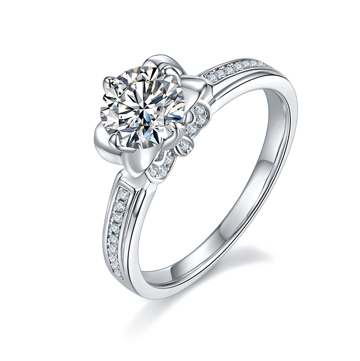 DEDEJILL Butterfly Fountain Sterling Silver Plated Platinum Round Cut Moissanite Ring-1ct D Grade