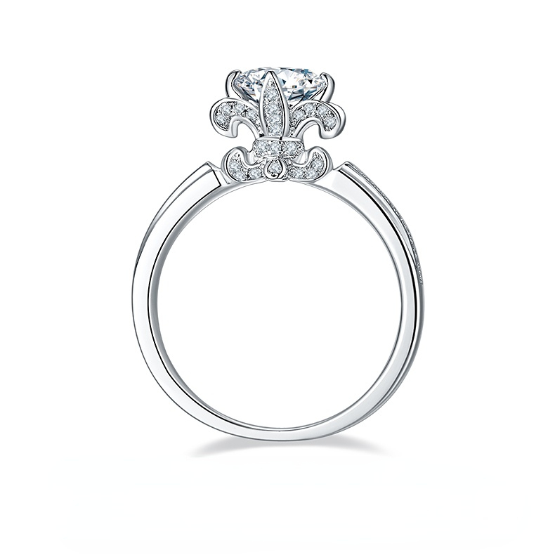 DEDEJILL Butterfly Fountain Sterling Silver Plated Platinum Round Cut Moissanite Ring-1ct D Grade