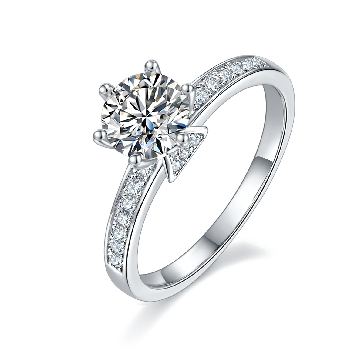 Classic Eternity Pave Sterling Silver Plated Platinum Round Cut Moissanite Ring-1ct D Grade