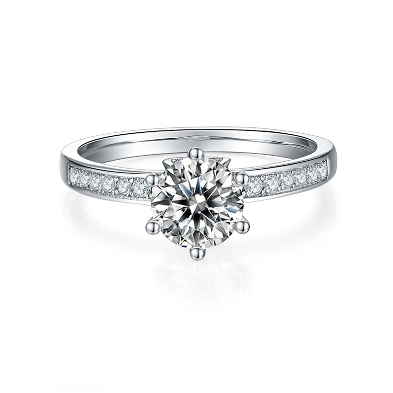 Classic Eternity Pave Sterling Silver Plated Platinum Round Cut Moissanite Ring-1ct D Grade