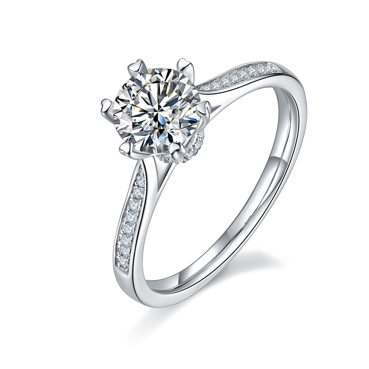 DEDEJILL Turn of Fortune Pave Sterling Silver Plated Platinum Round Cut Moissanite Ring-1ct D Grade