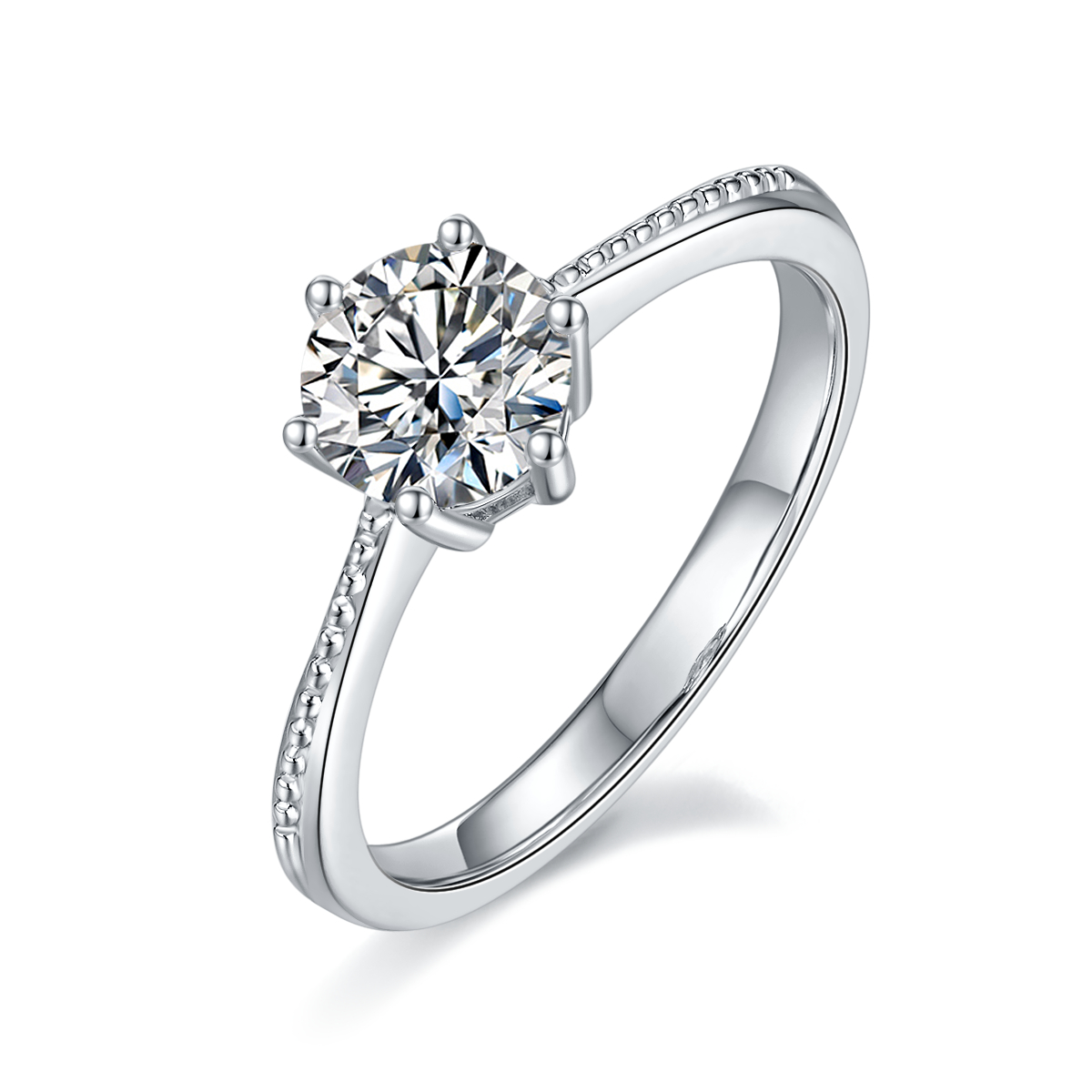 DEDEJILL Pearl-Edged Promise Sterling Silver Plated Platinum Round Cut Moissanite Ring-1ct D Grade