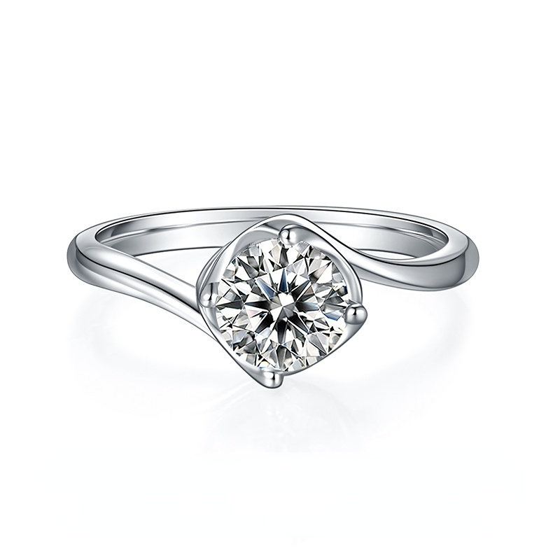 DEDEJILL Twisted Blossom Bud Sterling Silver Plated White Gold Round Cut Moissanite Ring-1ct D Grade