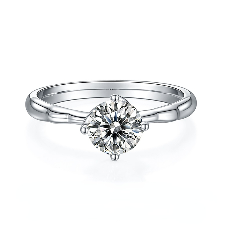 DEDEJILL Straight-Arm Mini Windmill Sterling Silver Plated White Gold Round Cut Moissanite Ring-1ct D Grade